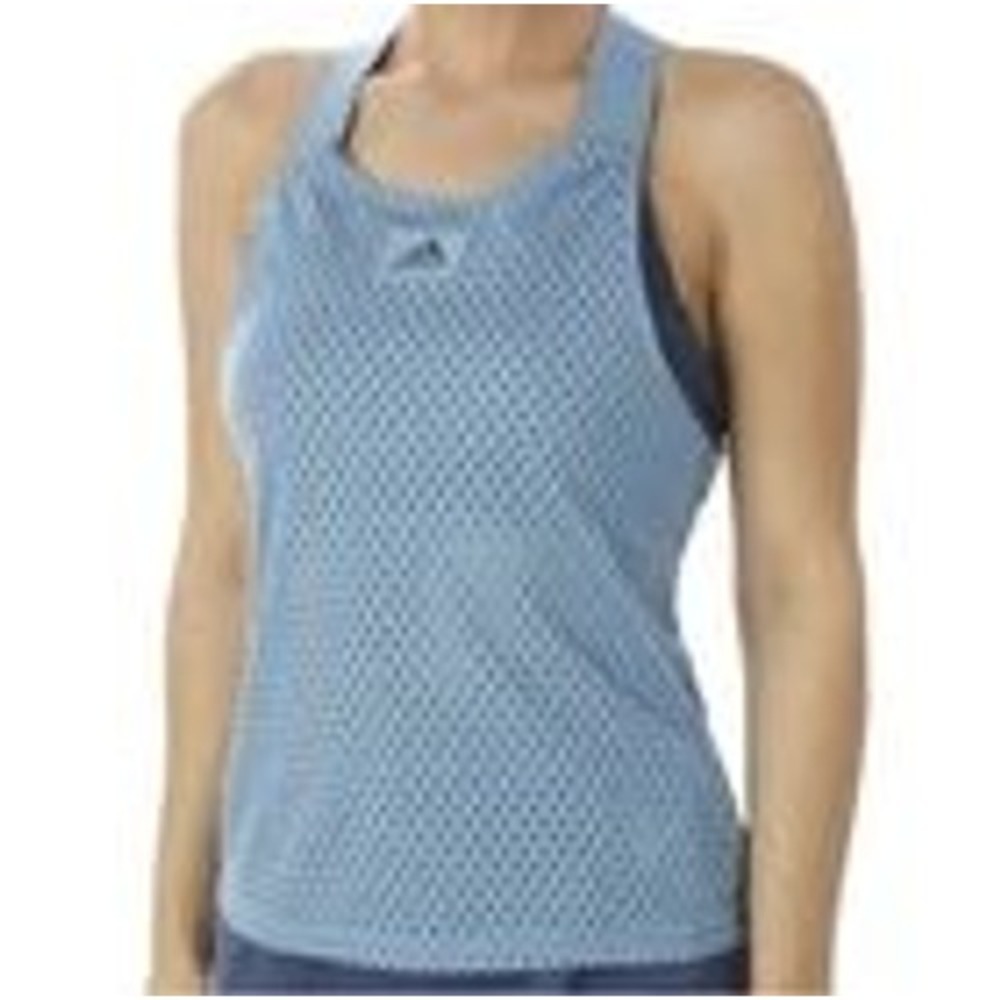 Adidas Womens Blue Mesh Tank Top Built in Bra Primeblue Athletic Size L